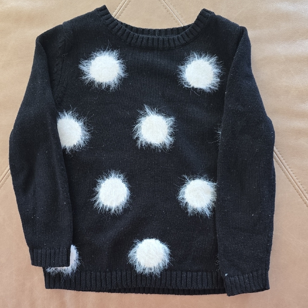 Girls Old Navy Black Sweater with White Fuzzy Dots